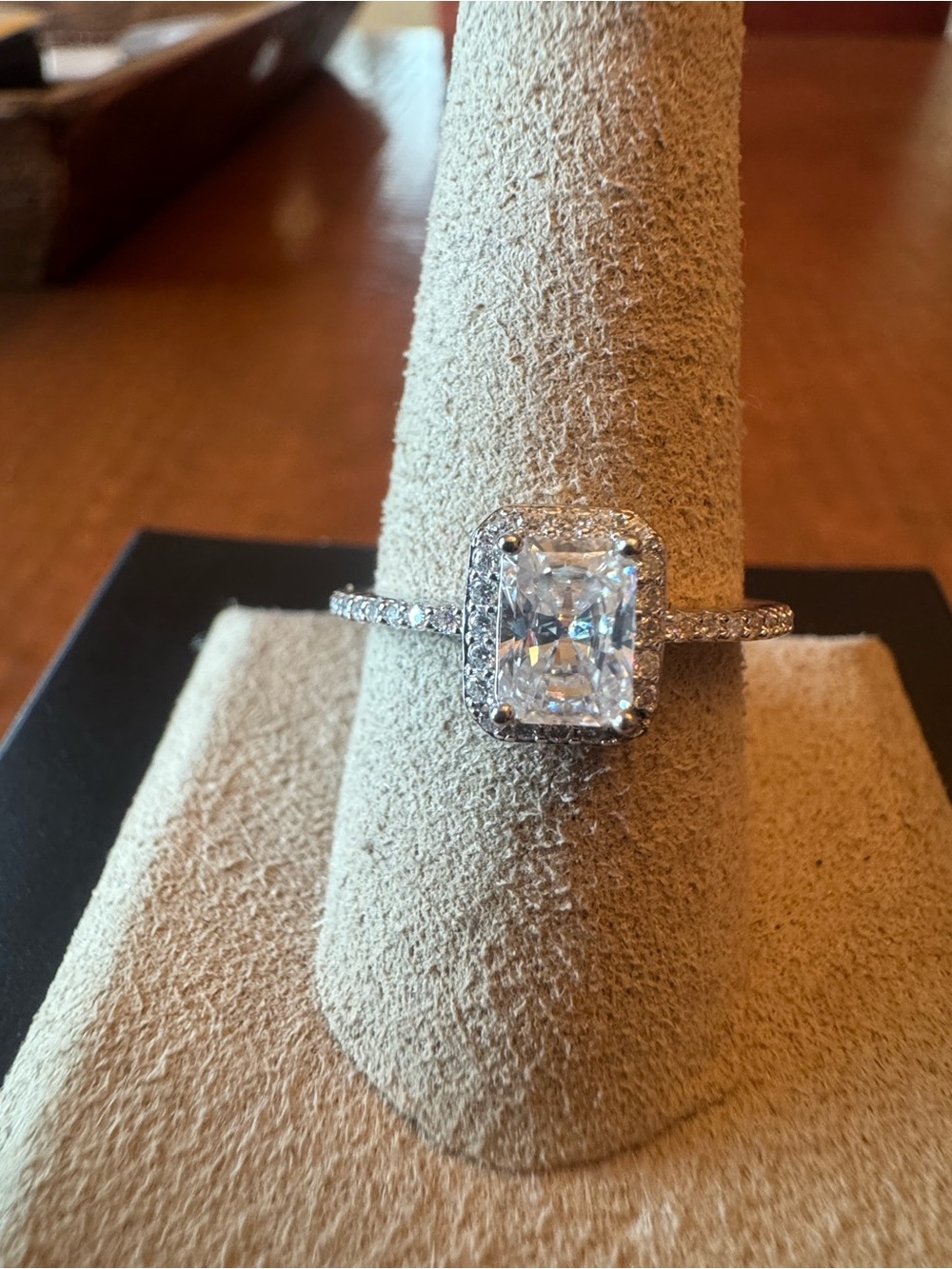 Classic Emerald-Cut White CZ Halo Engagement Ring - Moissanite